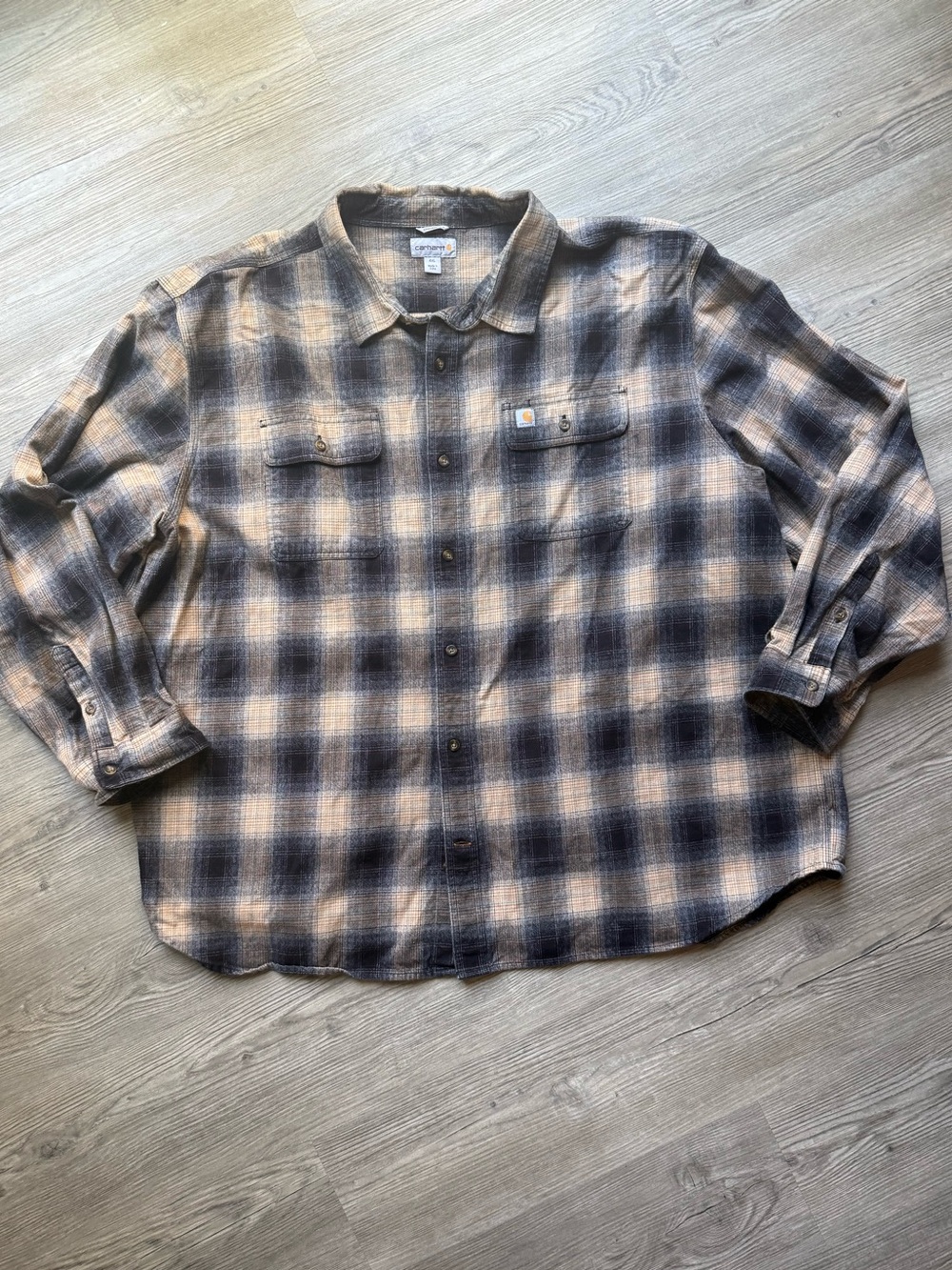 Carhartt Flannel Shirt Mens 4XL Tan Brown Plaid Original Fit 104451